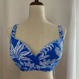 Bleu Rod Beattie Blue and White Flowers Bikini Top 38D NWT